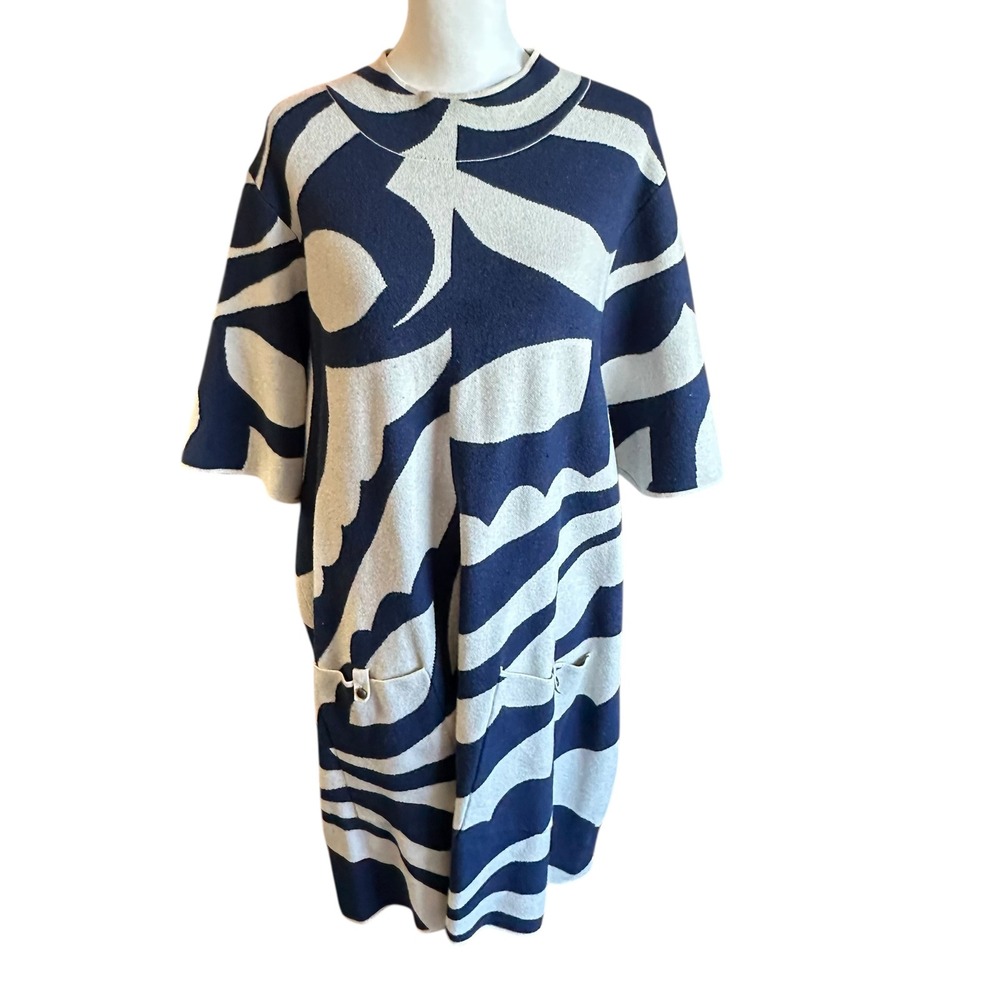 Maeve Anthropologie Dress Size‎ 3X  Blue White Abstract Annalise Sweater Dress
